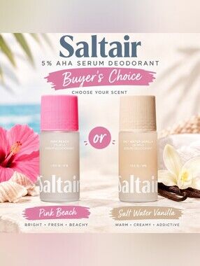 Saltair 5% AHA Serum Deodorant Pink Beach Or Salt Water Vanilla